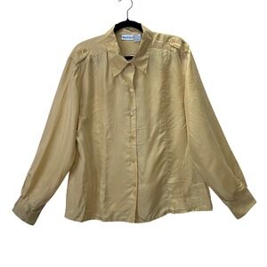 Newport News VTG 100% Silk Blouse Mustard Button Down Size 16 Deadstock